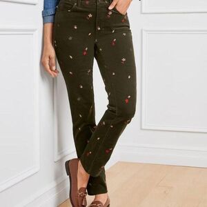 Talbots Stretch Corduroy Straight Leg Pants Acorn Leaves Plus Size 14